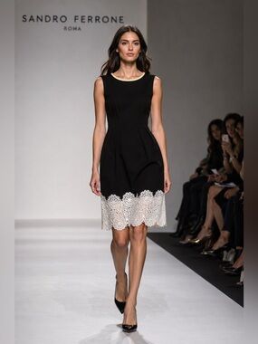 Sandro Ferrone Roma Black & Ivory Lace Sheath Dress – Made in Italy – IT 4